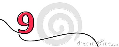 Single line drawn nine 9 number Vector Illustration