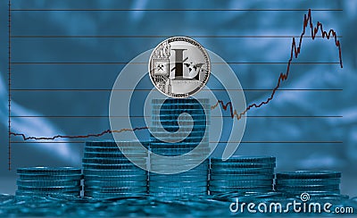 Litecoin coin against background of price graph Stock Photo