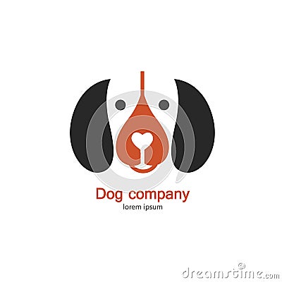 Single logo with a dog made in modern flat style. Logo or label for your company isolated on background. Vector Illustration