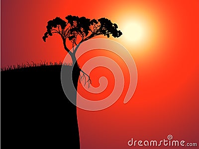 Single lonely tree on the brink Vector Illustration