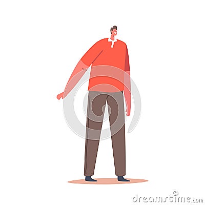 Single Male Character Wear Red T-shirt and Brown Trousers Isolated on White Background. Mature Positive Fashioned Man Vector Illustration