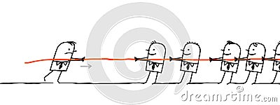 Single man fighting against a group Vector Illustration