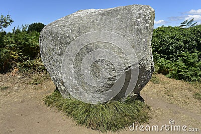 Single Megalith at the Carnac Stone Field, Brittany, France Stock Photo