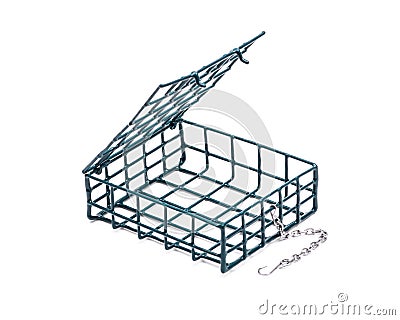 Single Metal Suet Wild Bird Feeder Cage isolated on white. With vinyl coated wire to protect birds feet. Stock Photo