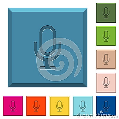 Single microphone engraved icons on edged square buttons Stock Photo