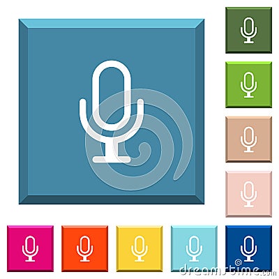 Single microphone white icons on edged square buttons Stock Photo