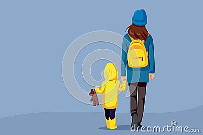 Mother and Daughter Walking Together Vector Illustration Vector Illustration