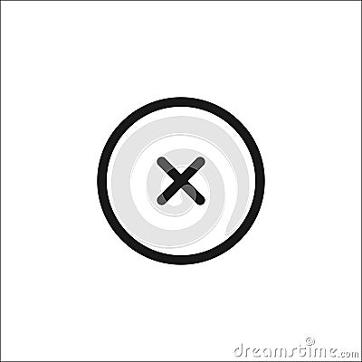 Single monochrome delete mark icon. Flat design illustration.Isolated on white background. Cartoon Illustration