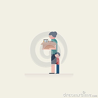 Single mother fired from job vector concept. Gender discrimination. Recession layoffs and unemployment. Vector Illustration