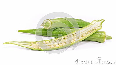 Single object of okra vegetable isolated on white background Stock Photo