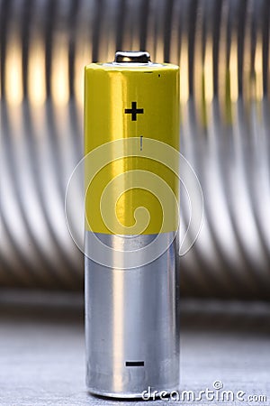 Single Old Alkaline Battery Stock Photo