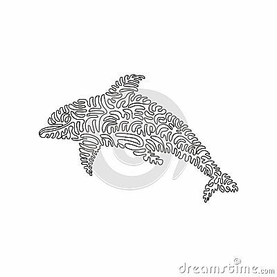 Single one line drawing of adorable dolphin abstract art Cartoon Illustration