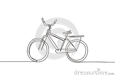 Single one line drawing classic city bicycle, ecological sport transport. Relaxing bike for community. Healthy lifestyle by Vector Illustration