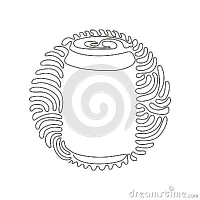 Single one line drawing cola soda in aluminum can. Cold soft drink to crave for refreshing feeling. Swirl curl circle background Vector Illustration