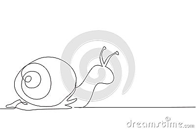 Single one line drawing common garden snail crawling. Snail animal mascot for food logo identity. High nutritious escargot healthy Vector Illustration