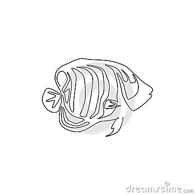 Single one line drawing of funny regal angelfish for company logo identity. Beautiful angel fish mascot concept for sea world show Cartoon Illustration