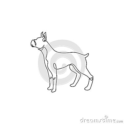 Single one line drawing of gallant boxer dog for security company logo identity. Purebred dog mascot concept for pedigree friendly Cartoon Illustration