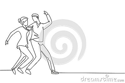 Single one line drawing people dancing salsa. Couples, man and woman in dance. Pairs of dancers with waltz tango and salsa styles Vector Illustration