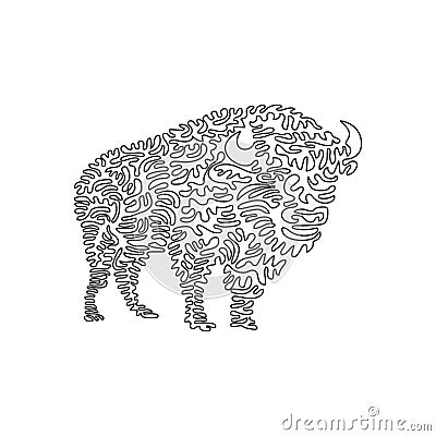 Single one line drawing of savage bison that feared abstract art Vector Illustration