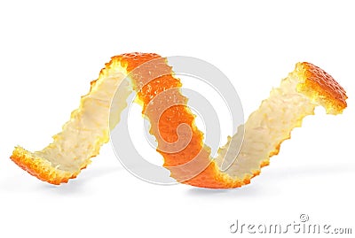 Single orange peel on white background. Vitamine C Stock Photo