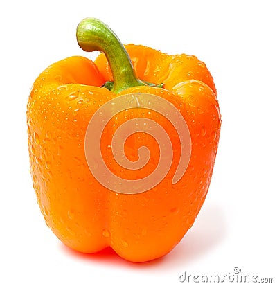 Single orange pepper on white Stock Photo