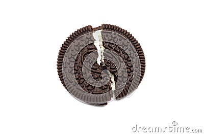 Single Oreo Biscuits cracked isolated on white background. It is a sandwich chocolate cookies with a sweet cream Editorial Stock Photo