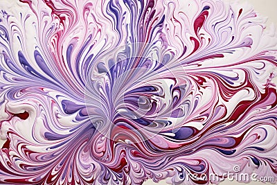 a single paintbrush creating a swirling pattern of purple and pink on a white canvas Stock Photo