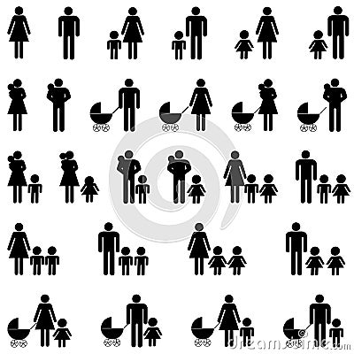 Single parent family icons Vector Illustration