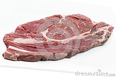 Single piece of ox loin on a white plate Stock Photo