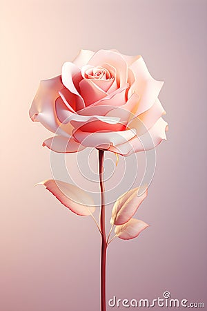 a single pink rose on a pink background.Pastel Art Pink Rose, Perfect for Wall Art. Stock Photo