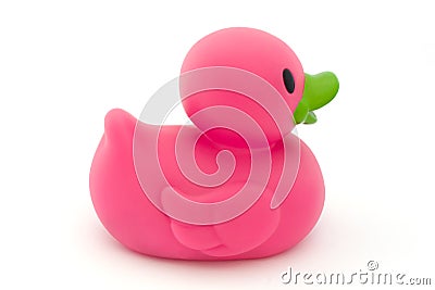 Single pink rubber duck on white Stock Photo