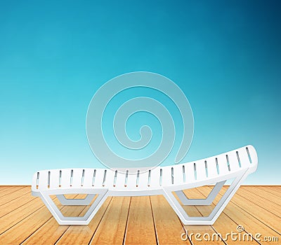 Single plastic deck-chair beach inventory on wooden floor Cartoon Illustration