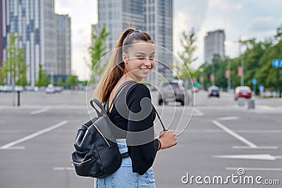 Single portrait of beautiful smiling fashionable teenage girl Stock Photo