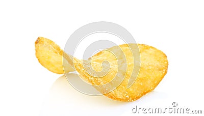 Single potato chip on white background Stock Photo