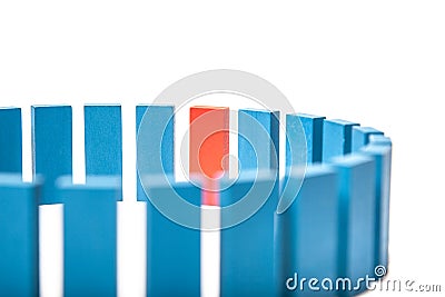 Single red block within many blue ones Stock Photo
