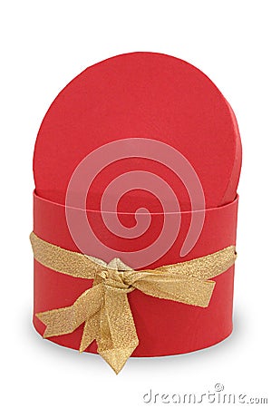 Single red gift box with golden ribbon Stock Photo