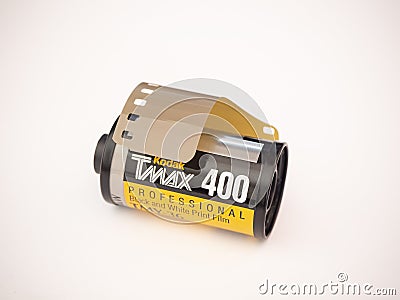 A single roll of Kodak film analog photo white isolated Editorial Stock Photo
