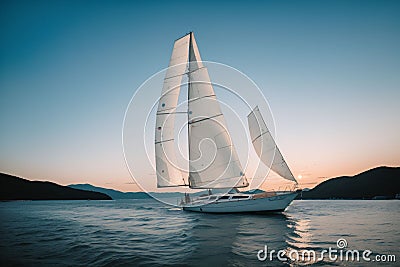 A single sailboat floating in a calm bay Stock Photo