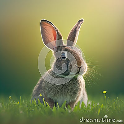 Sedate easter beveren rabbit portrait full body sitting in green field Stock Photo