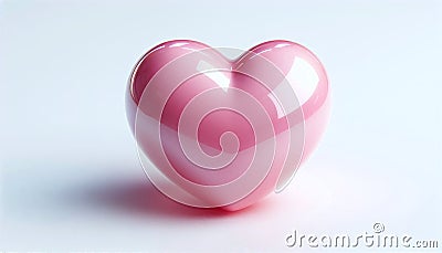 Single Shiny Pink Heart Centered on White Background Stock Photo