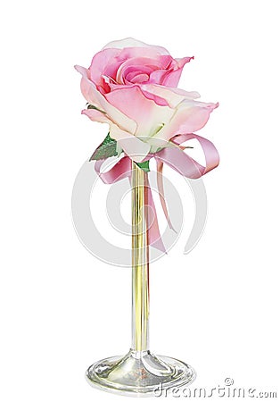 Single Silk Rose in Vase Stock Photo