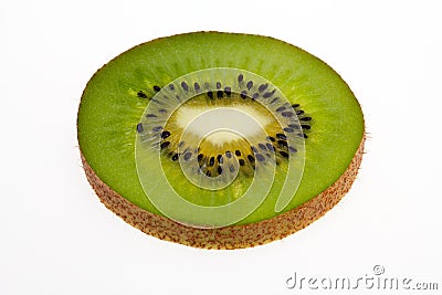 Single slice of fresh green fruit of kiwi isolated on white background Stock Photo