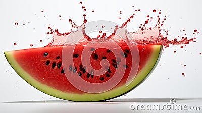 a single slice of watermelon with seeds on white background Stock Photo