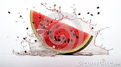 a single slice of watermelon with seeds on white background Stock Photo