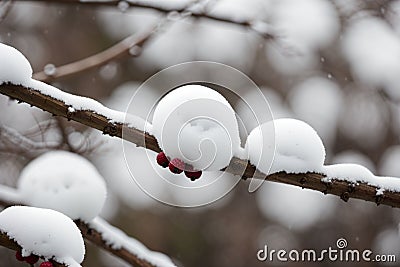 A single snow-covered berry on a branch Stock Photo