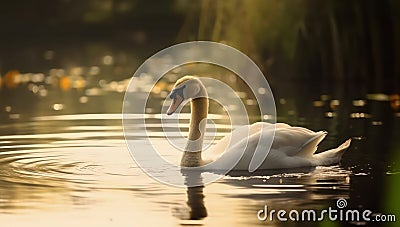 Single swan is swimming on the lake. Stock Photo