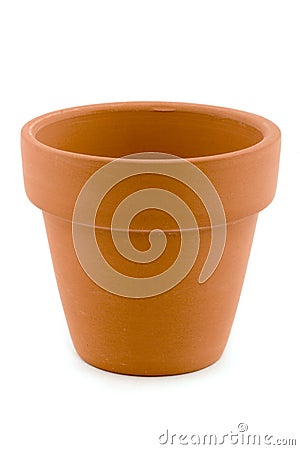 Single terracotta plant pot over white Stock Photo