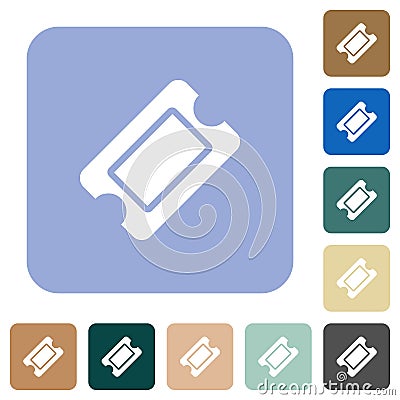 Single ticket flat icons on color rounded square backgrounds Vector Illustration