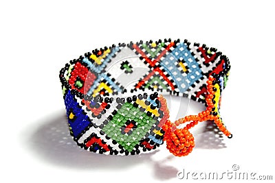 Single Traditional Bright Beadwork Zulu Bracelet Stock Photo