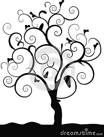 Single black tree on white background Vector Illustration